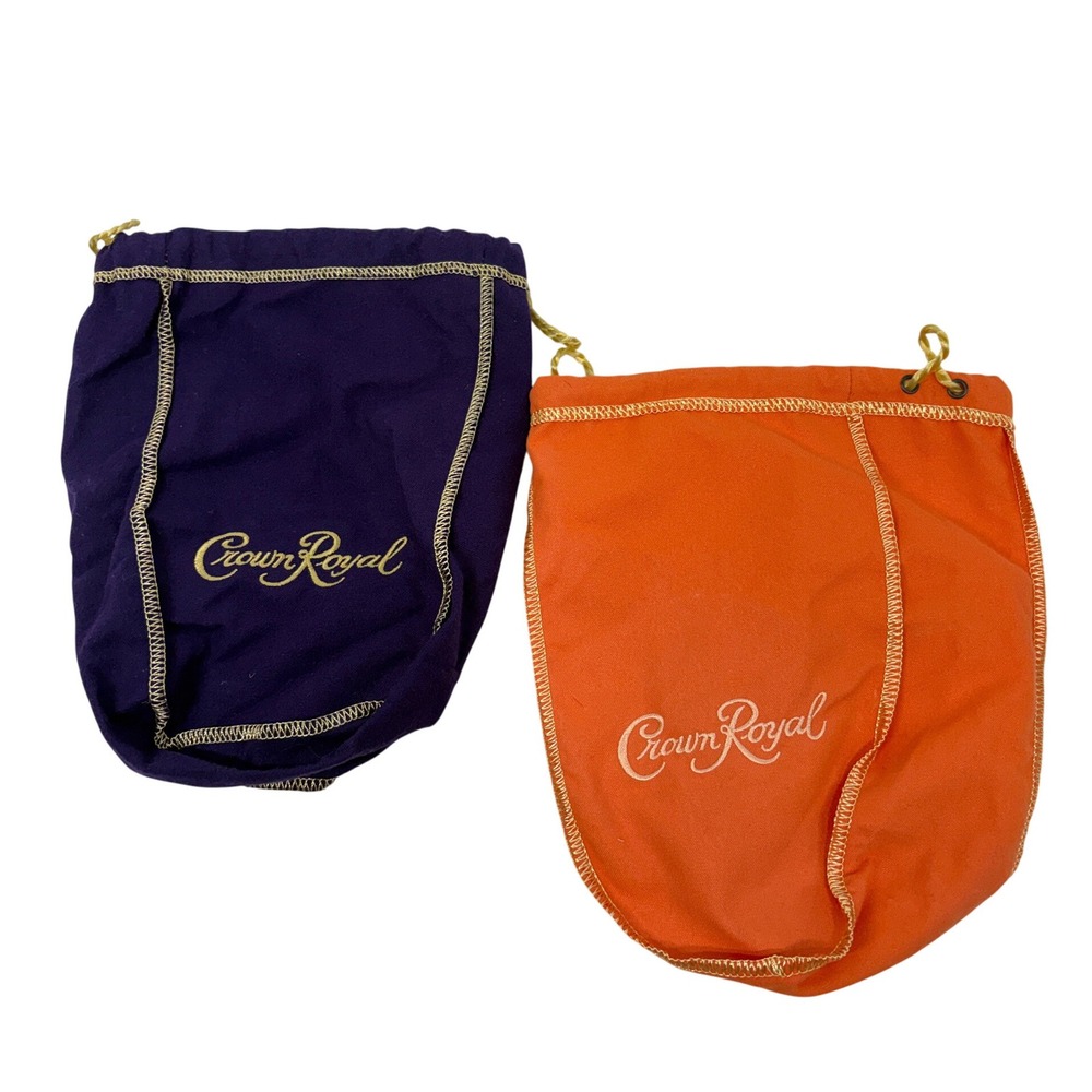 Crown Royal Drawstring Bag Set Purple Felt and Orange Canvas 2 Piece Lot